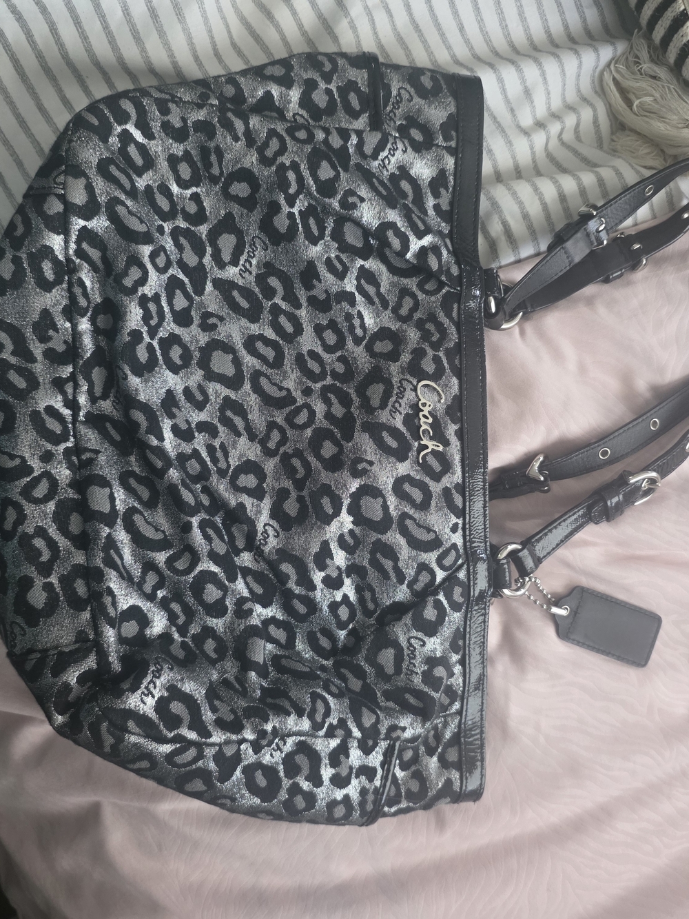 Coach Silver and Black Leopard Print Shoulder Bag